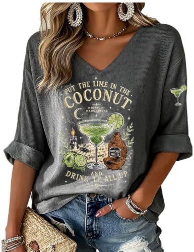 Retro Wine Glass Print V-Neck Half-Sleeve Top