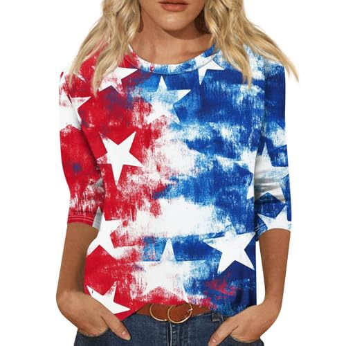 Summer American Flag Print Crewneck Short Sleeve Top