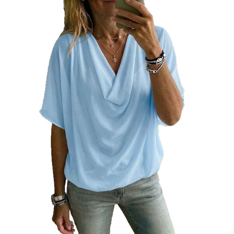 Women's Draped Cowl Neck Batwing Sleeve Solid Top