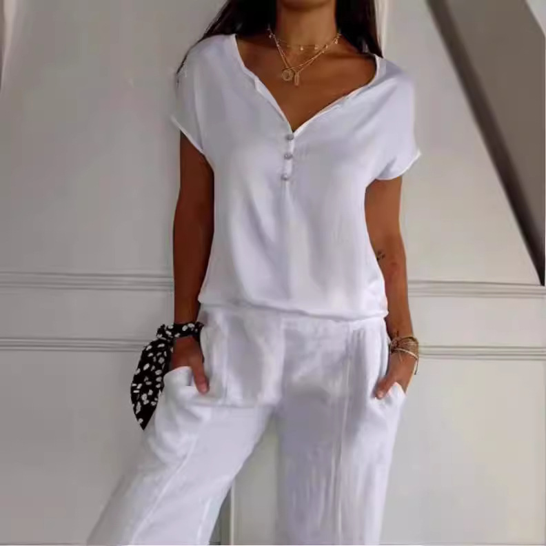 Women's Loose Casual Short Sleeve V-Neck Houndstooth Top
