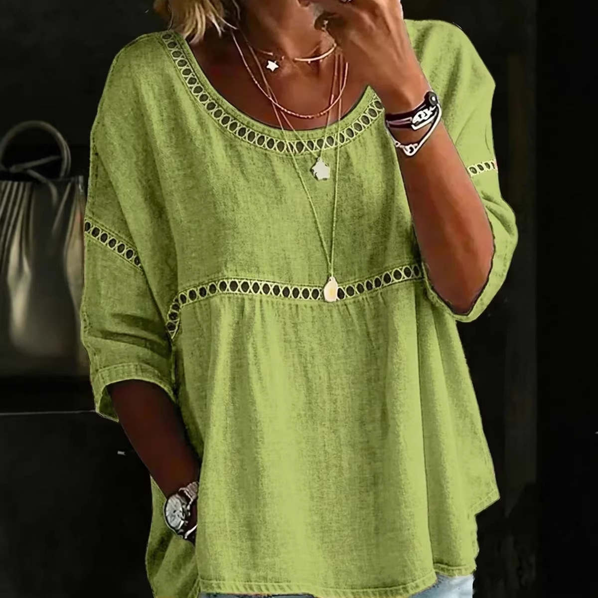 Women's Abstract Line Print Crewneck Short Sleeve Top