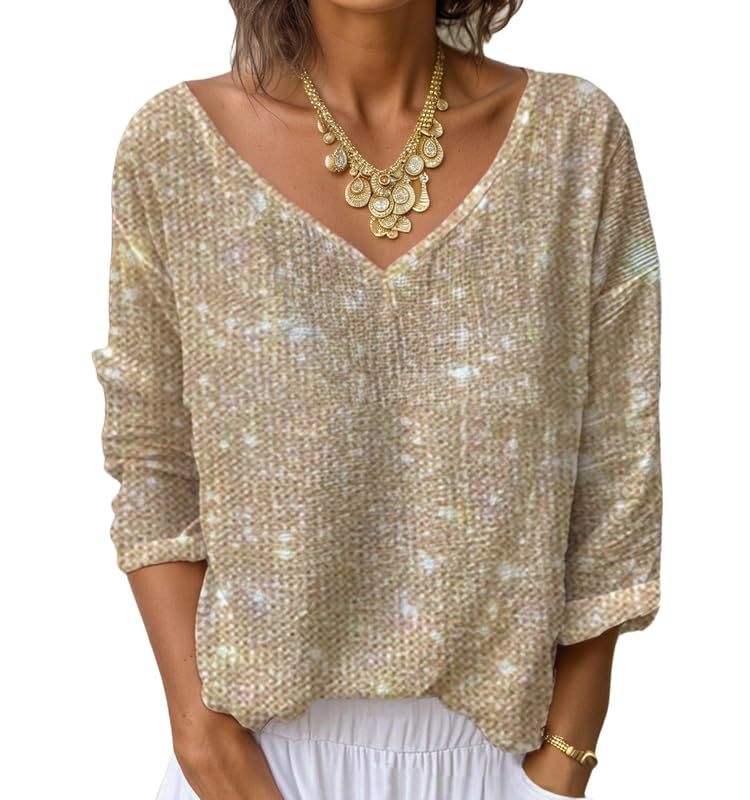 Women's V-Neck Long Sleeve Printed T-Shirt