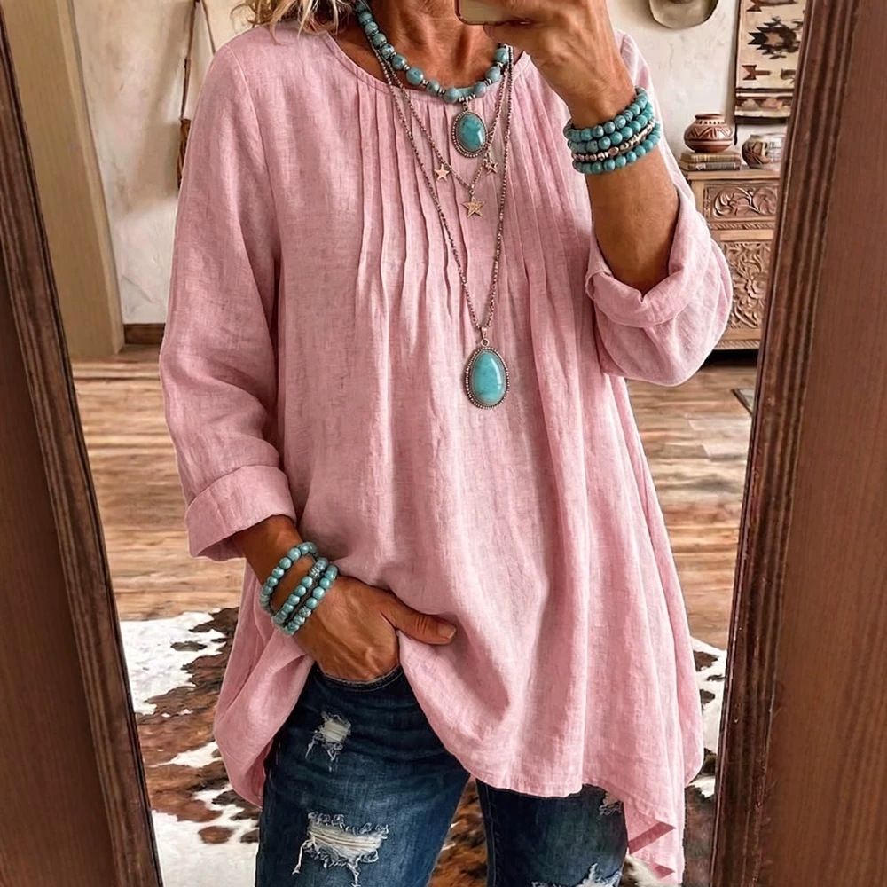 Women's Casual Crewneck Long-Sleeve Solid T-Shirt