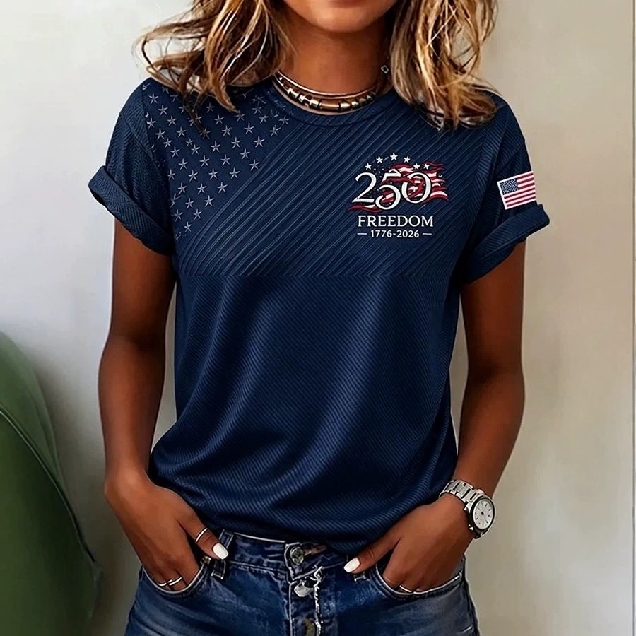 Women's Summer American Flag 3D Print Short Sleeve T-Shirt