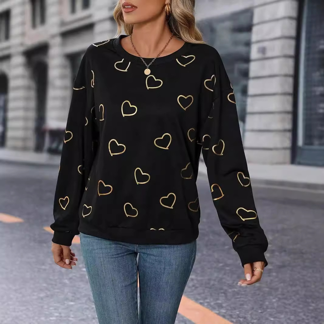 Women's Heart Print Crewneck Long Sleeve Top