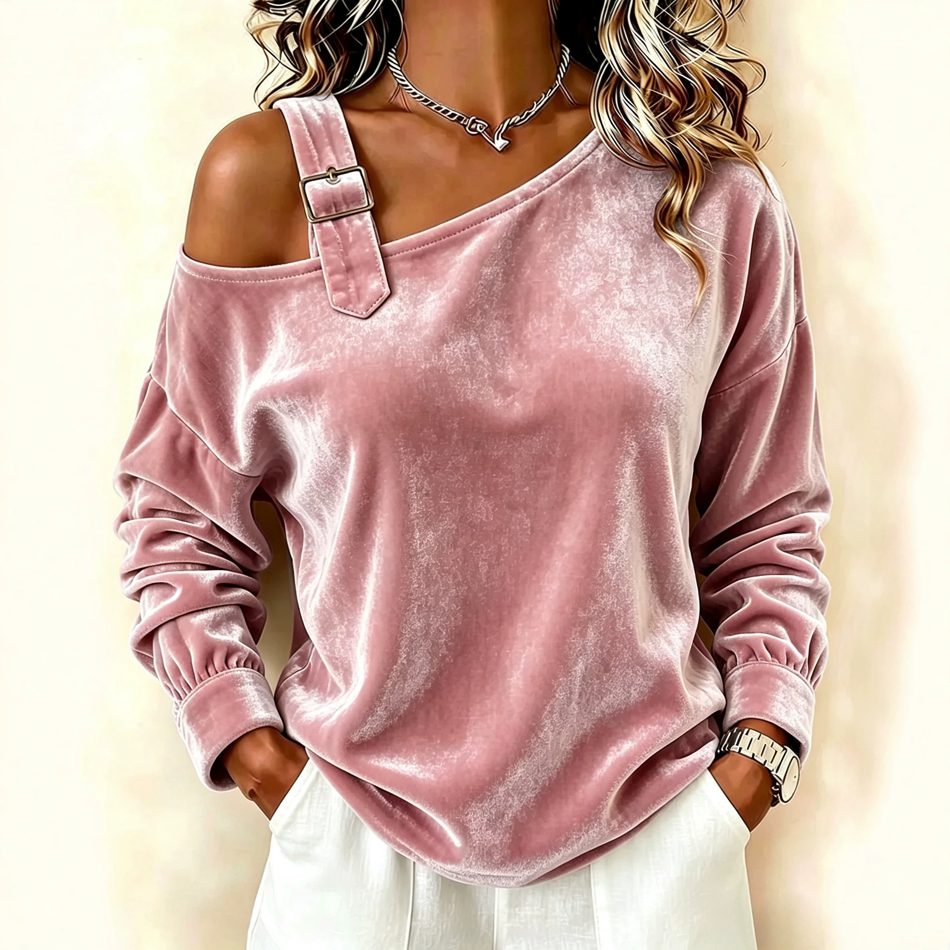 Off-Shoulder Loose Knit Long-Sleeve Top