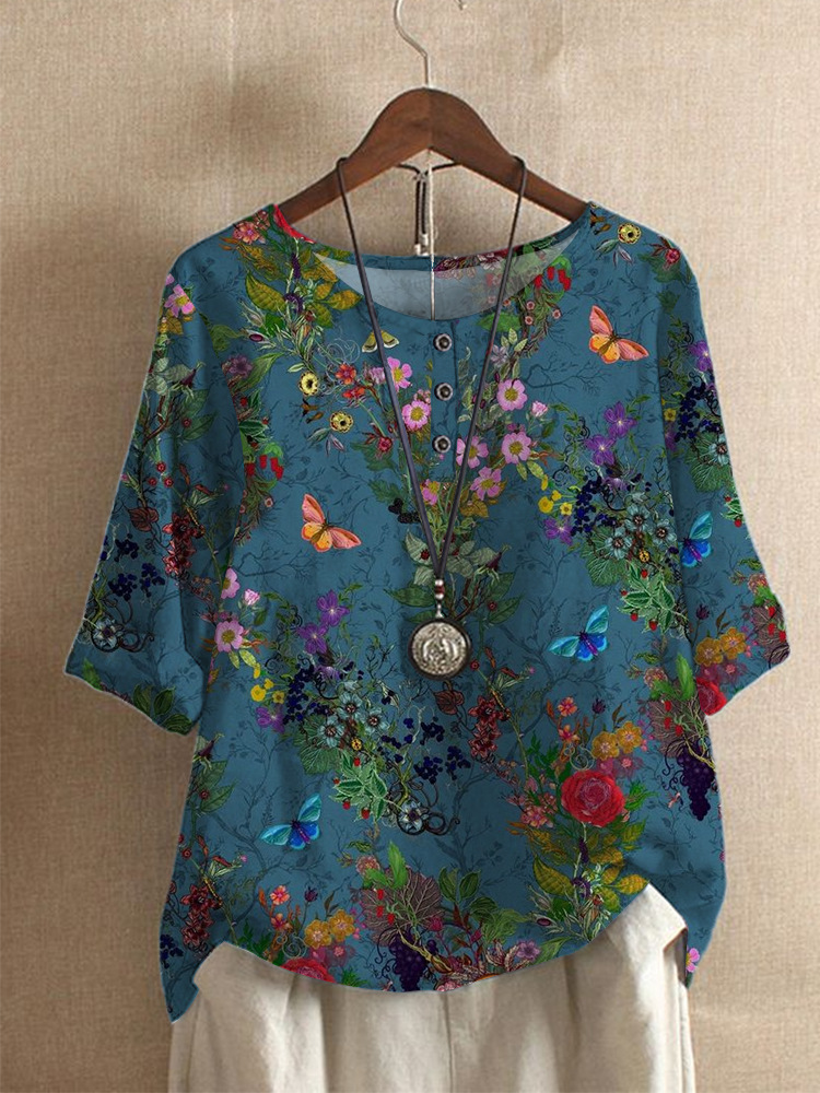 Women's Loose Butterfly Print Casual Top