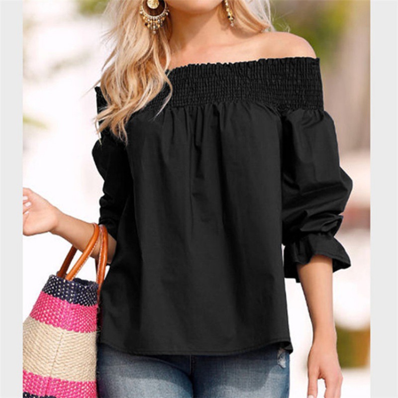 2023 Spring/Summer Women's Off-Shoulder Bow Tie T-Shirt for Amazon eBay Wish Cross-Border Europe and America