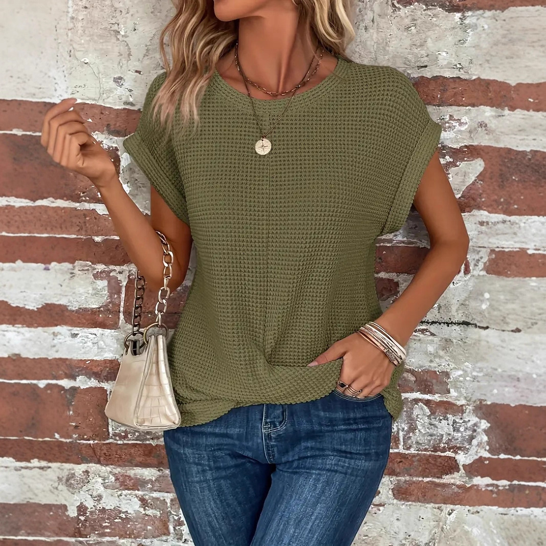 Women's Solid Crewneck Twist-Hem Short Sleeve T-Shirt