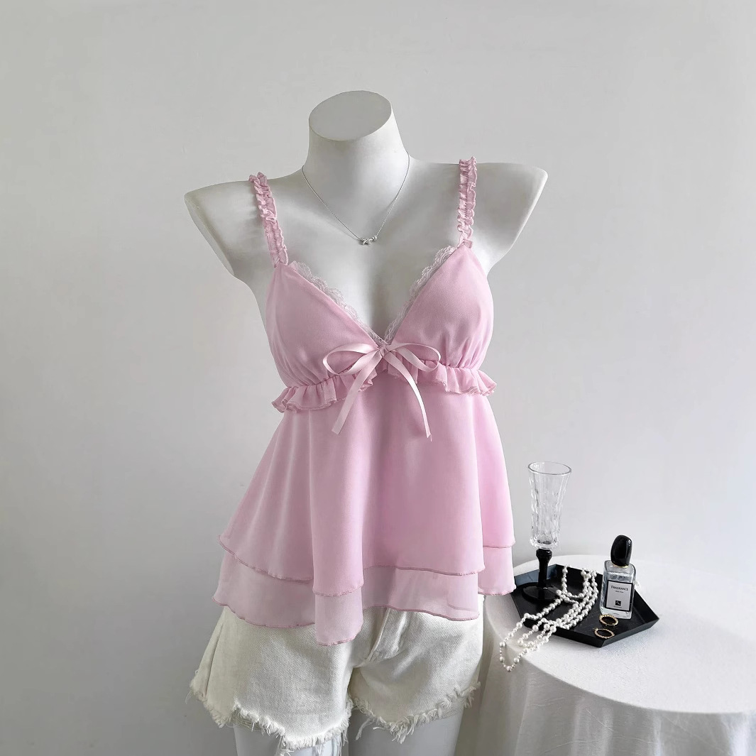 Women's Sweet Lace Ruffle V-Neck Cami Top