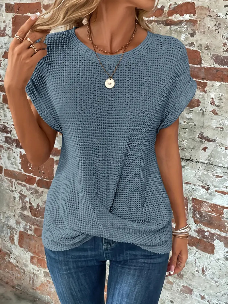 Women's Solid Crewneck Twist-Hem Short Sleeve T-Shirt