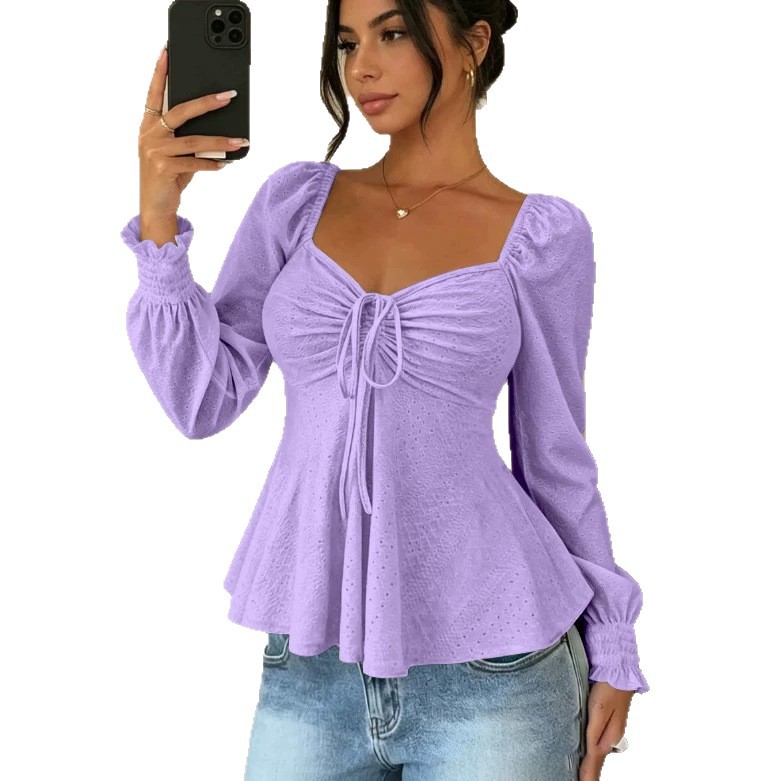 V-Neck Drawstring Ruched Short Sleeve Solid Color Top