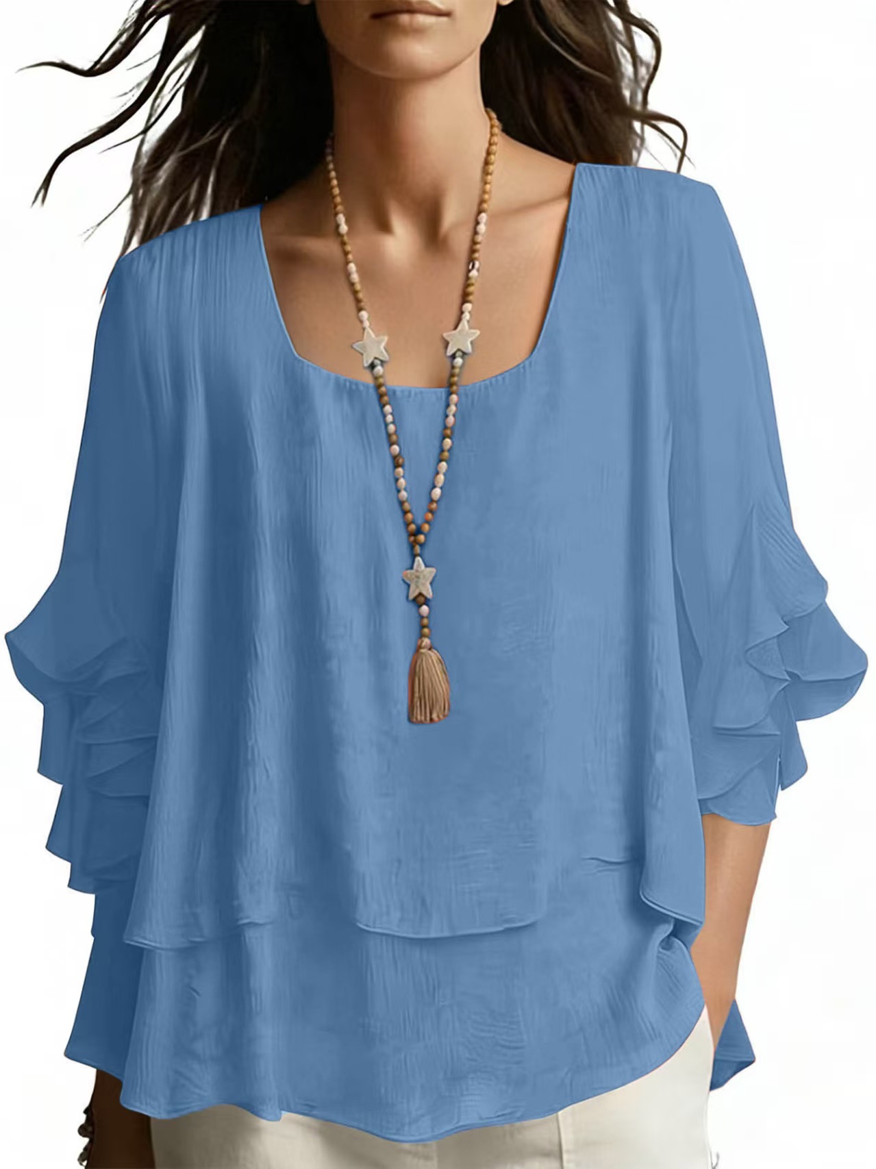 Women's Round Neck Flared Sleeve Loose Casual Top