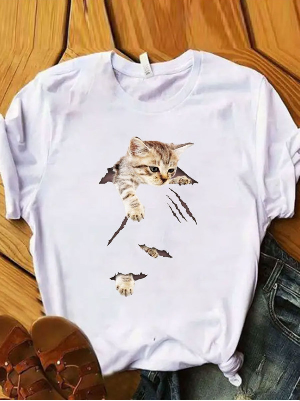 Women's Loose Fit Graphic Print Short Sleeve Crew Neck T-Shirt