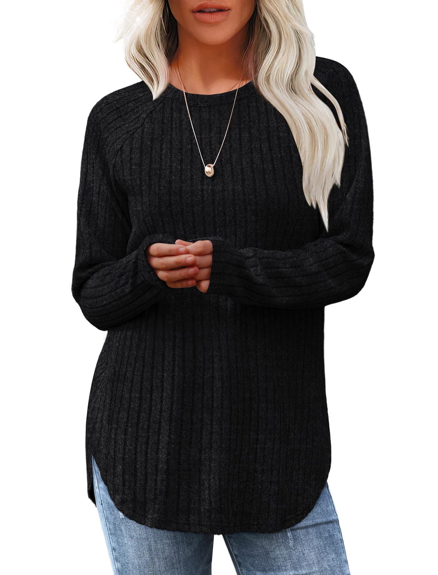 Women's Loose Crewneck High-Low Hem Top