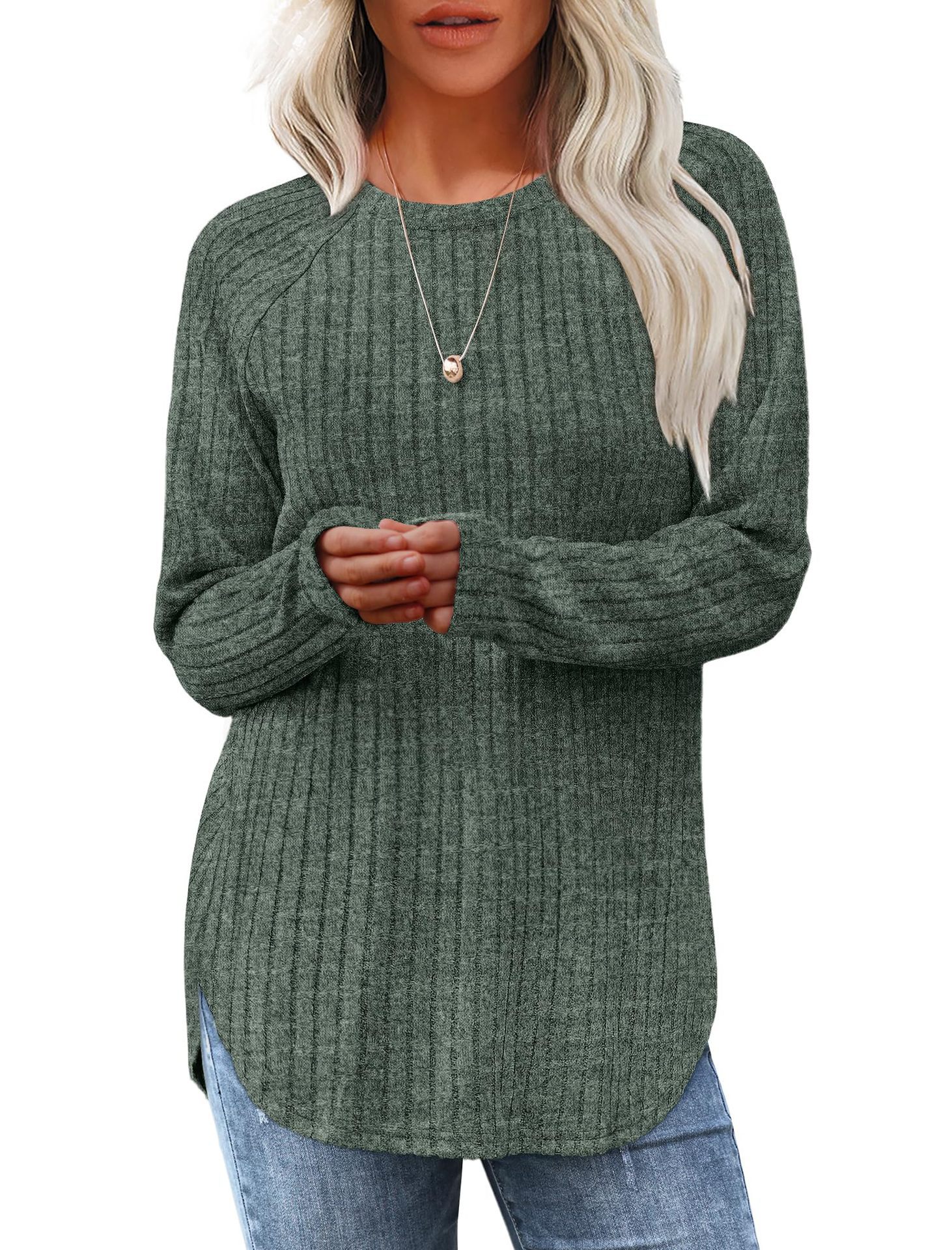 Women's Loose Crewneck High-Low Hem Long Sleeve Top