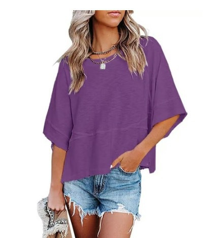Women's Summer Colorblock Crewneck Bell Sleeve Loose T-Shirt