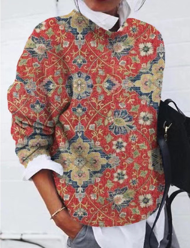Floral Print Loose Long Sleeve Top