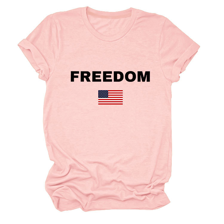 FREEDOM Letter American Flag Print Women's Short Sleeve Top