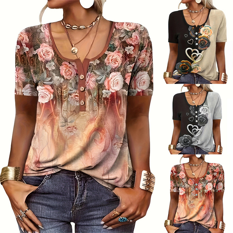 Women's Loose Short Sleeve Ethnic Print T-Shirt