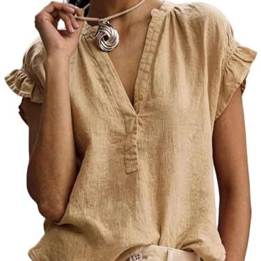 Floral & Solid Print V-Neck Short Sleeve Rolled Cuff Women's T-Shirt