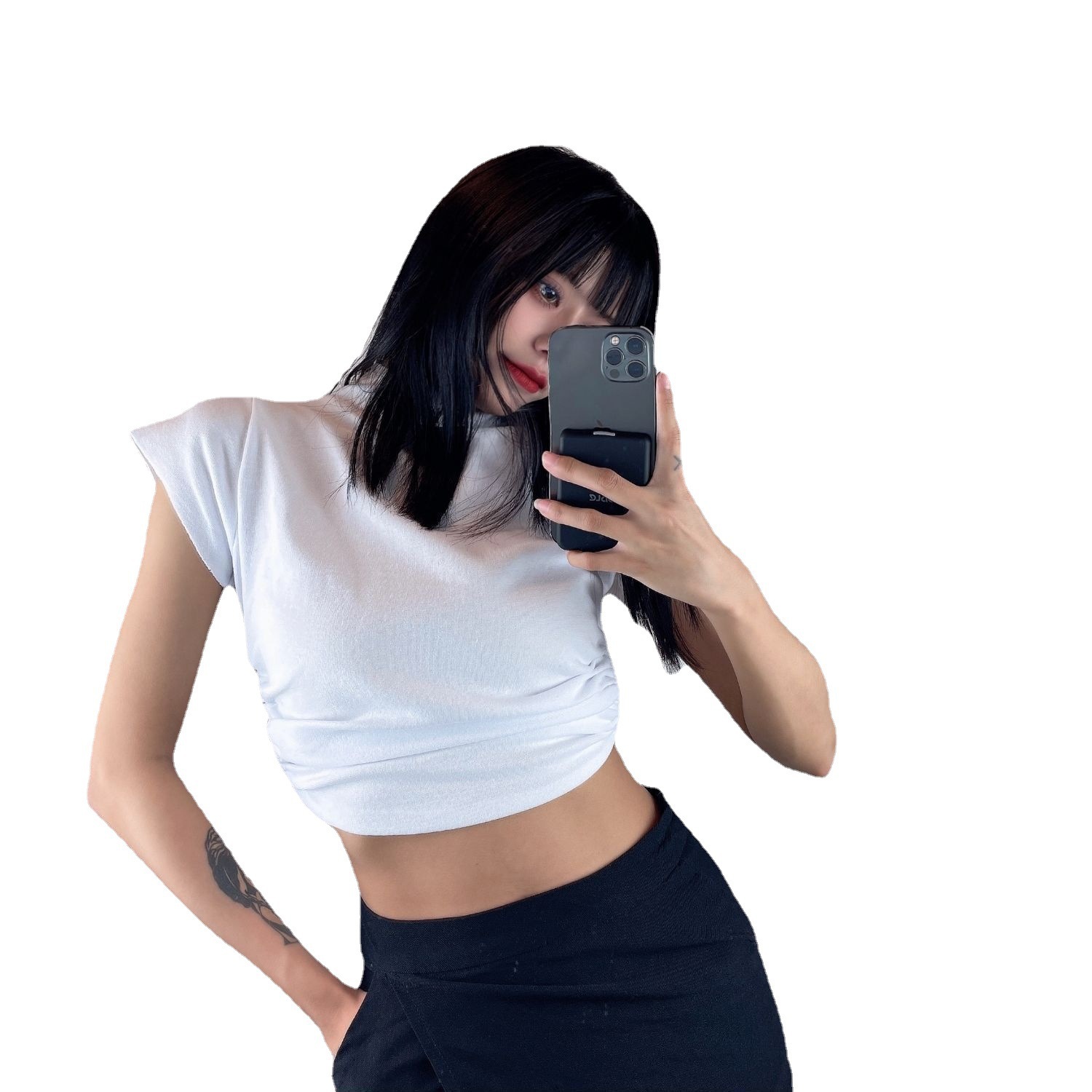 Women's Open Back Lace-Up Slim Fit Crop T-Shirt White