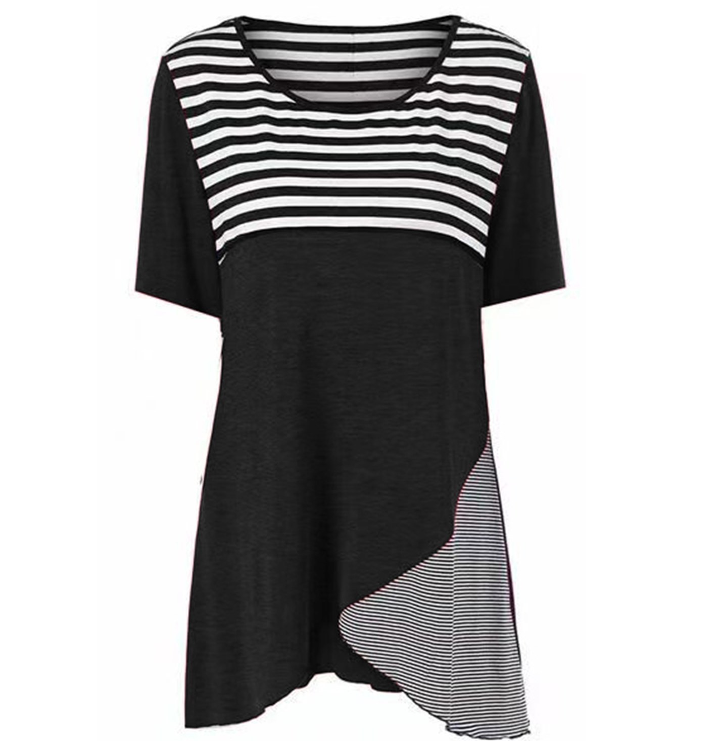 Casual Colorblock Striped Crewneck Short Sleeve T-Shirt