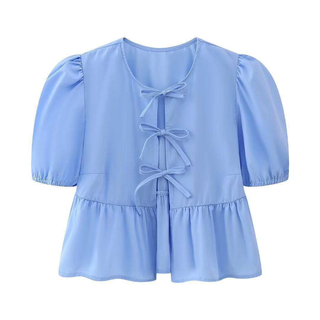 Women's Tie-Front Puff Sleeve Top