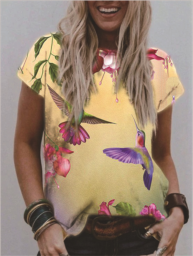 Women's V-Neck Floral Print Short Sleeve Loose Fit T-Shirt