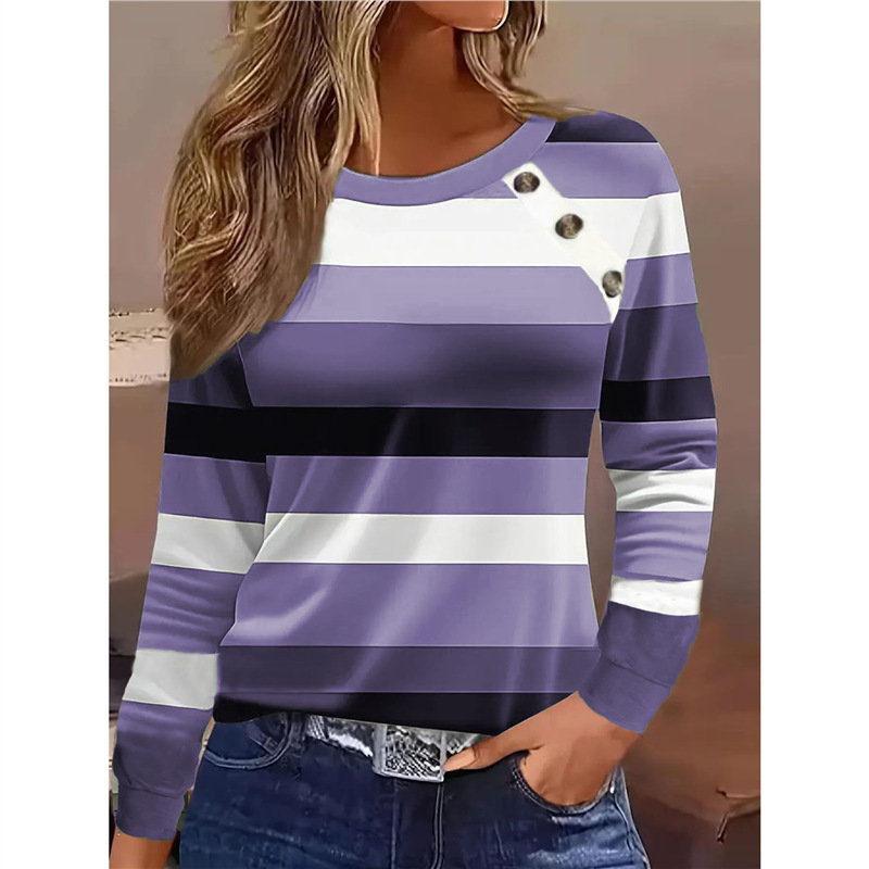 Striped Button-Front Long-Sleeve T-Shirt