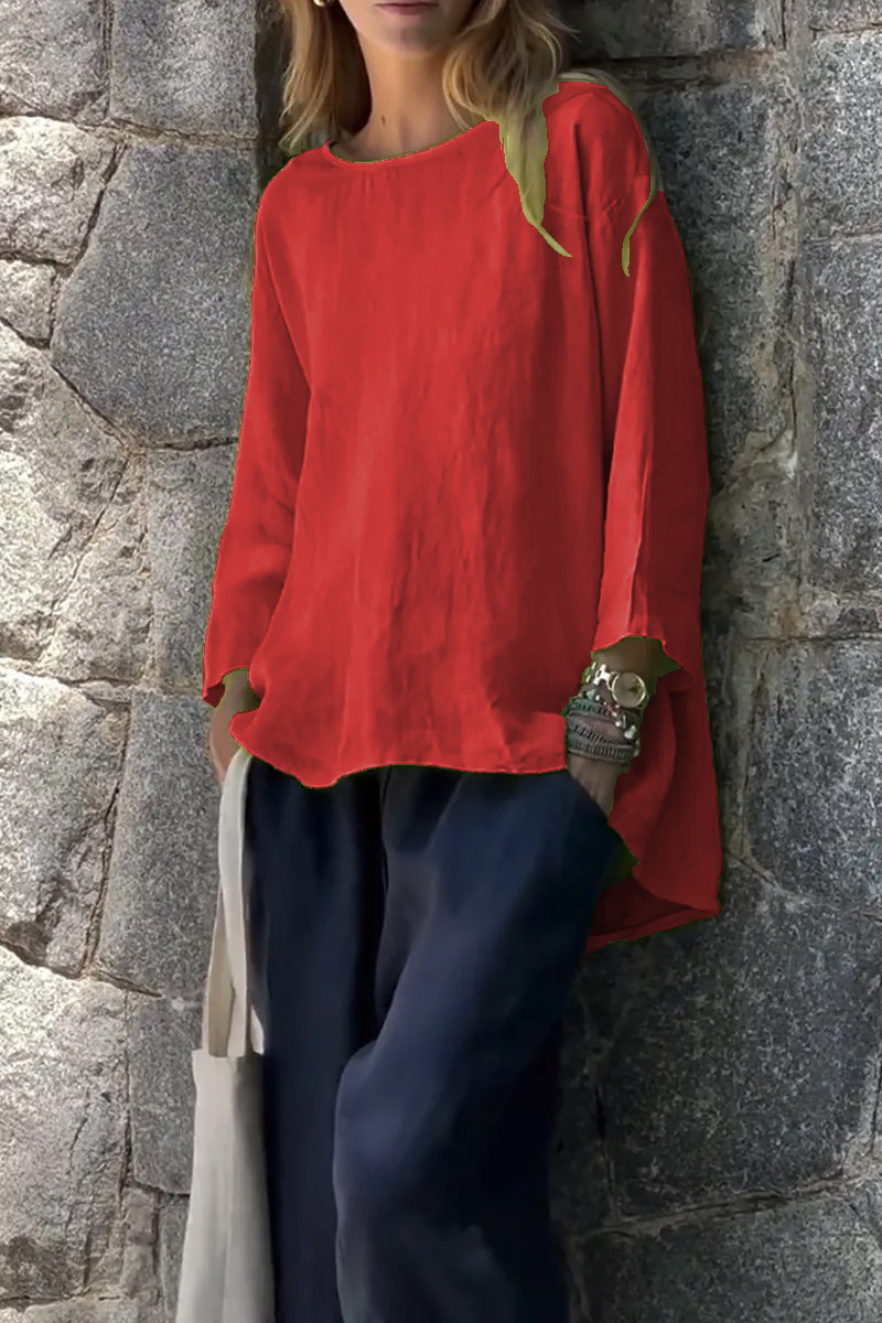 Women's 3/4 Sleeve Crewneck Cotton Linen Loose Shirt Top