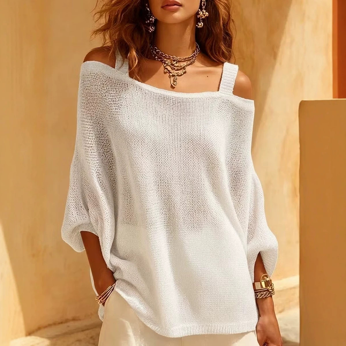 Women's Solid Color Knit Long-Sleeve Top