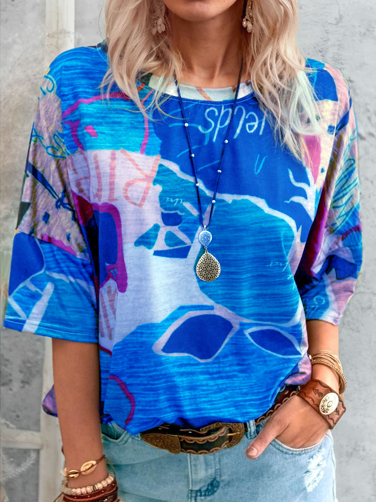 Women's Short Sleeve Crewneck Map Print T-Shirt