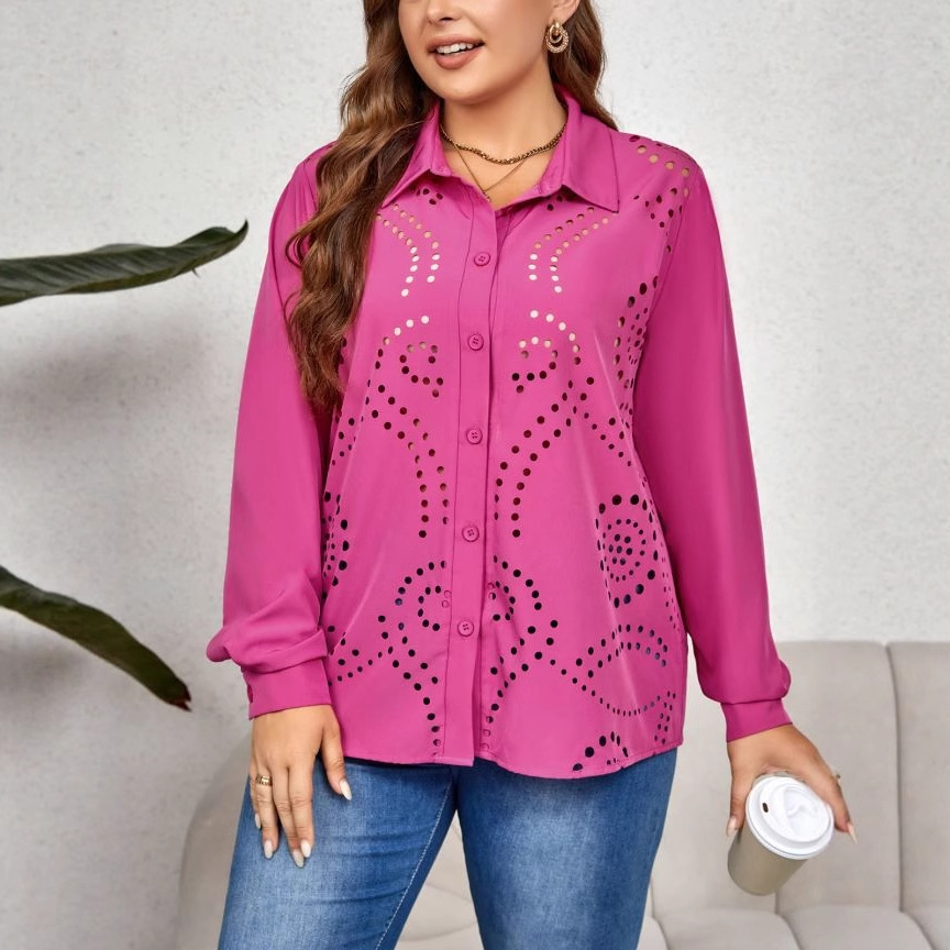 Women's Hollow-Out Long-Sleeve Blouse Loose Fit