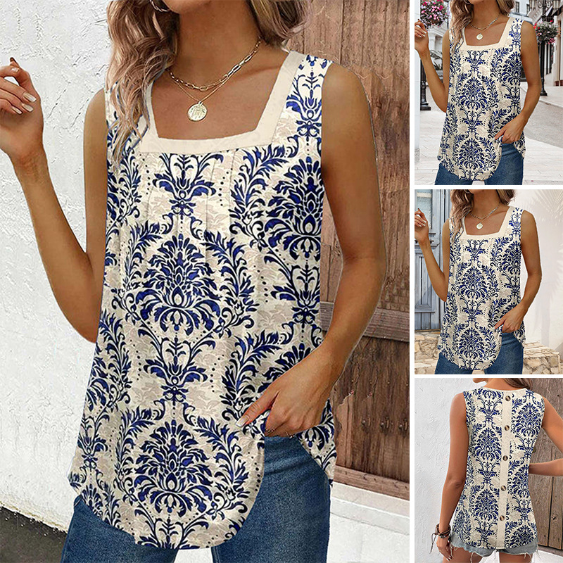 Printed Sleeveless Square Neck Top