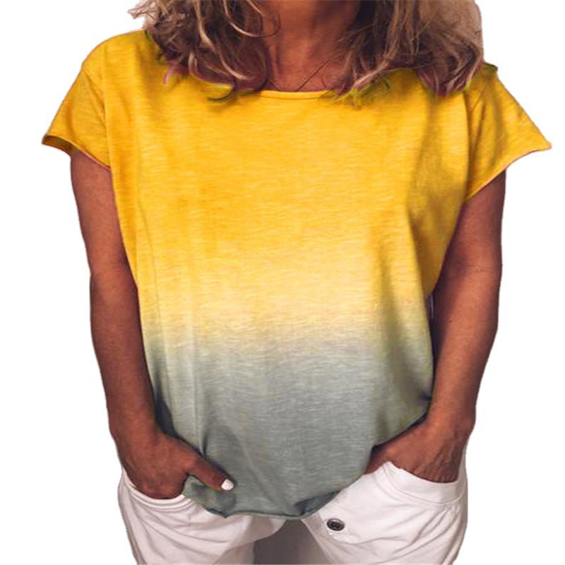 Rainbow Gradient Print Crewneck Short Sleeve Loose T-Shirt