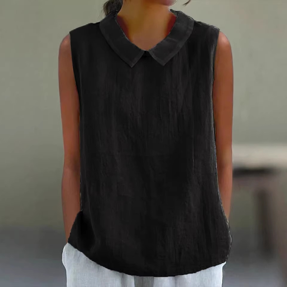 Women's Solid Color Cotton-Linen Sleeveless Tank Top Casual Breathable