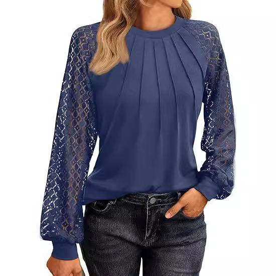 Women's Lace Trim Long Sleeve Knit Shirt