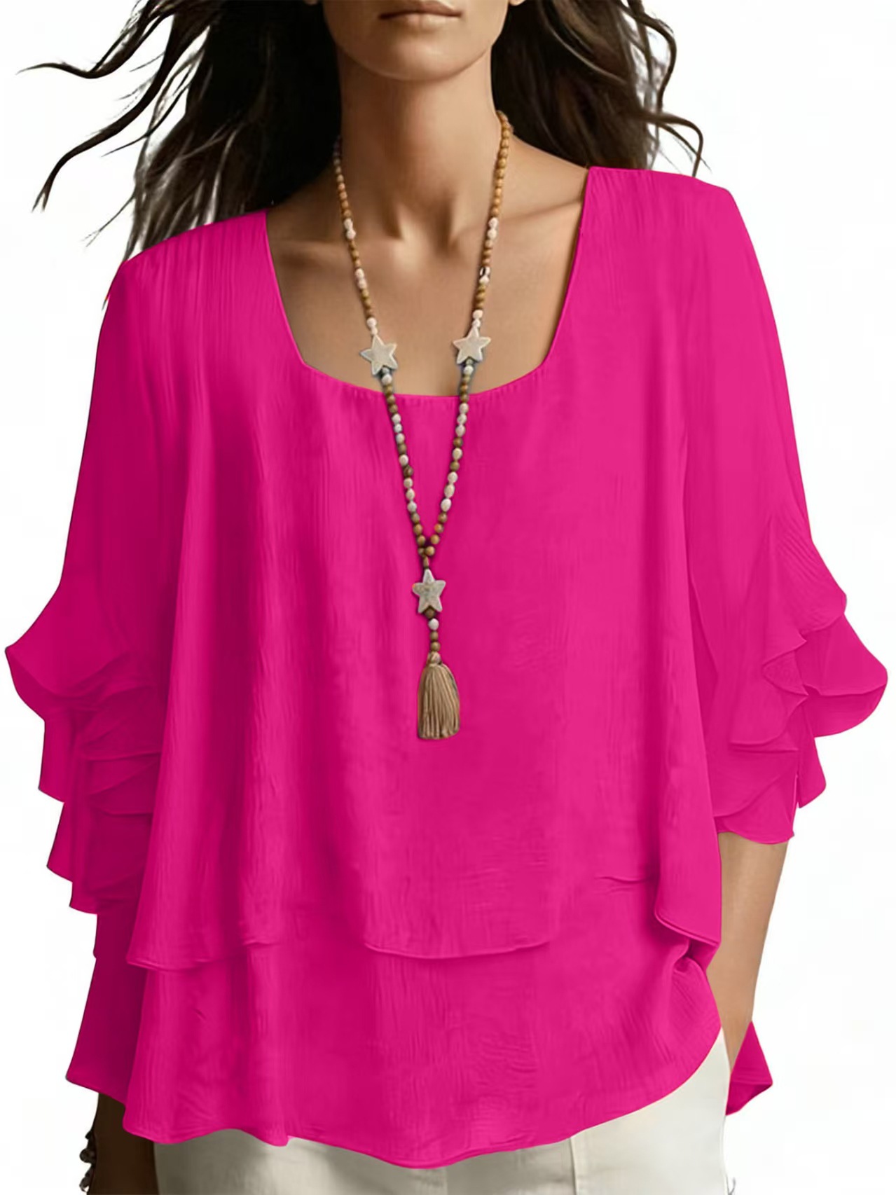 Women's Round Neck Flared Sleeve Loose Casual Top