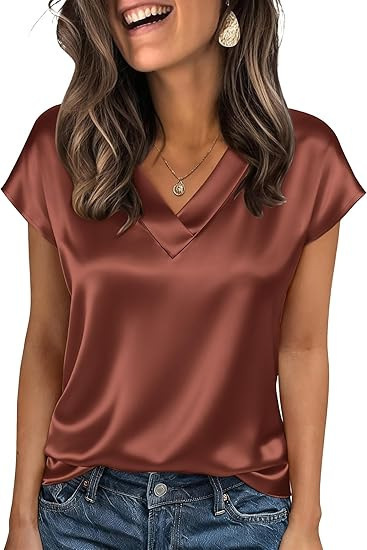 Women's Satin V-Neck Long-Sleeve Top