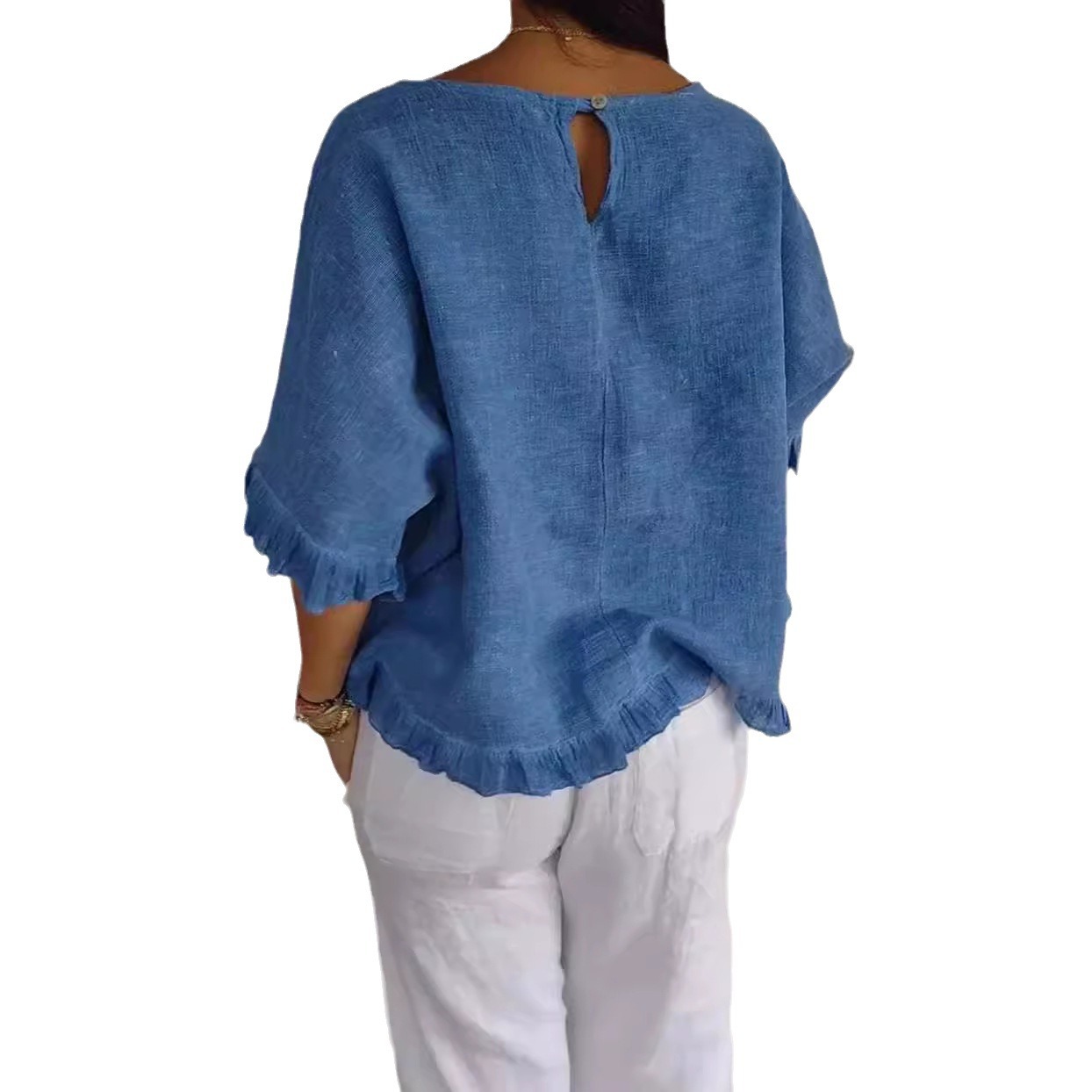 Women's Solid Ruffle Short Sleeve T-Shirt