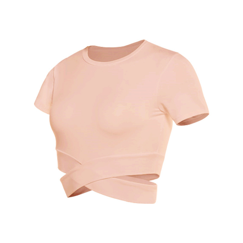 Women's Slim Fit Cross Strap Crop Top Short Sleeve Yoga Shirt
