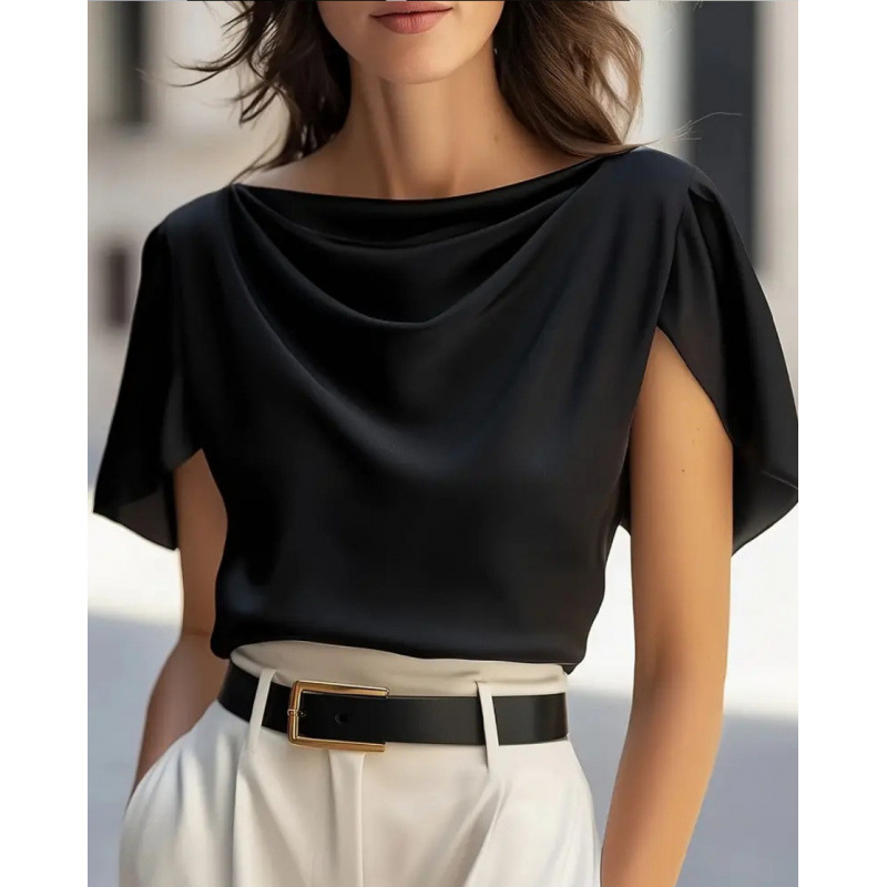 Women's Asymmetric One-Shoulder Ruffle-Sleeve T-Shirt, Solid Color, Flattering Fit