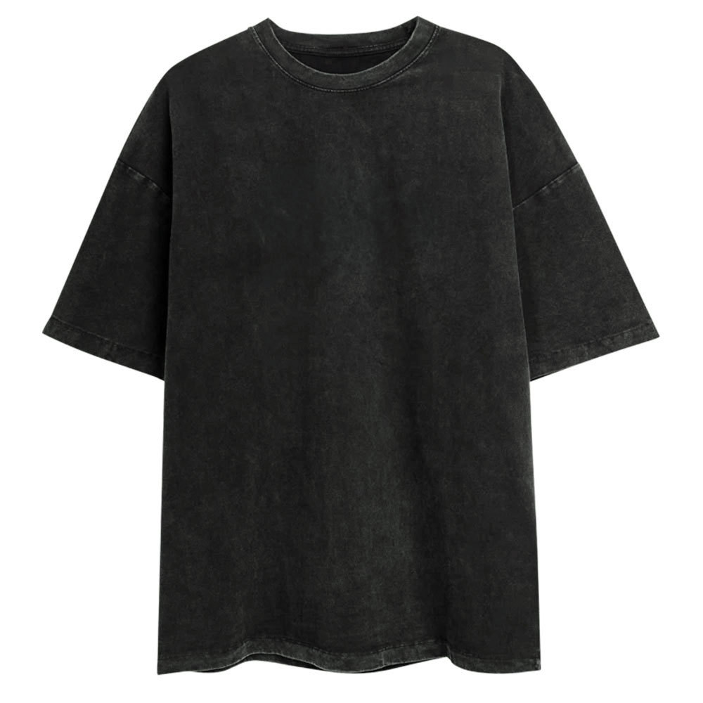 Washed Distressed Short Sleeve T-Shirt Relaxed Crewneck Cotton