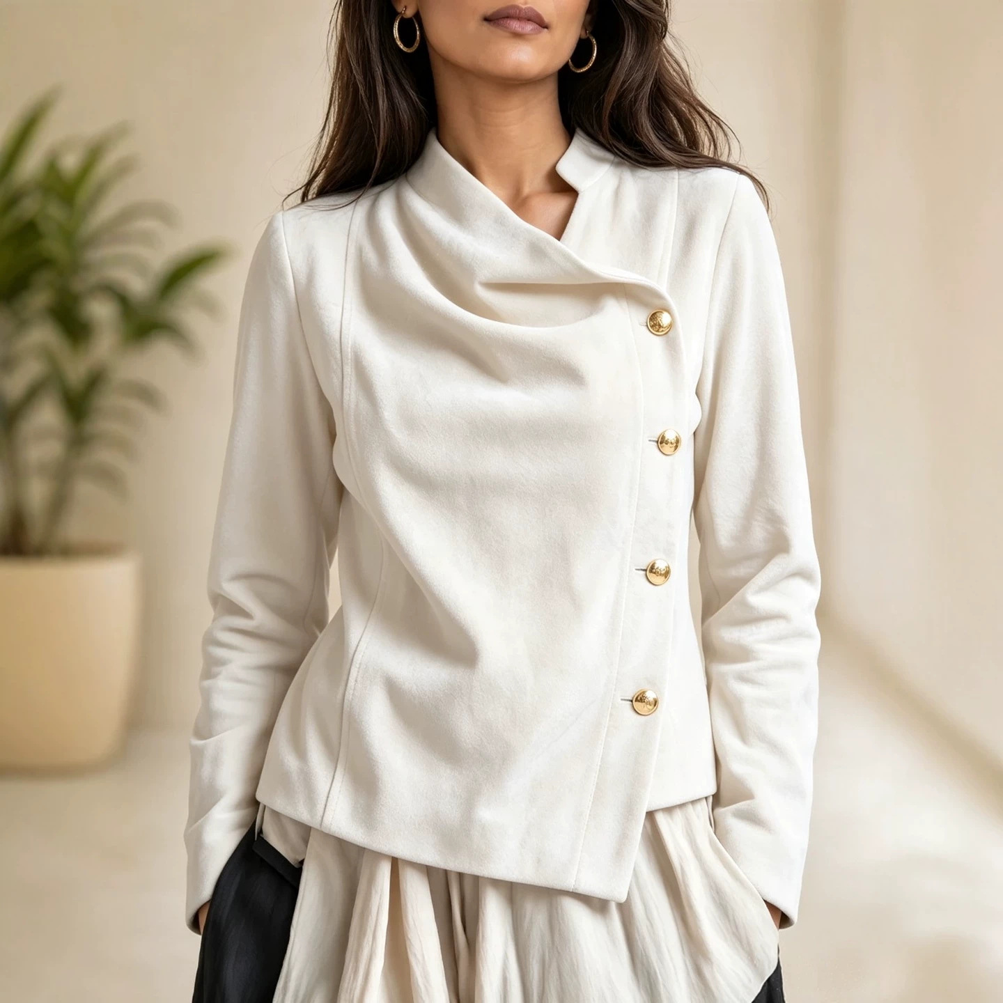 Suede Stand Collar Asymmetric Button Short Jacket