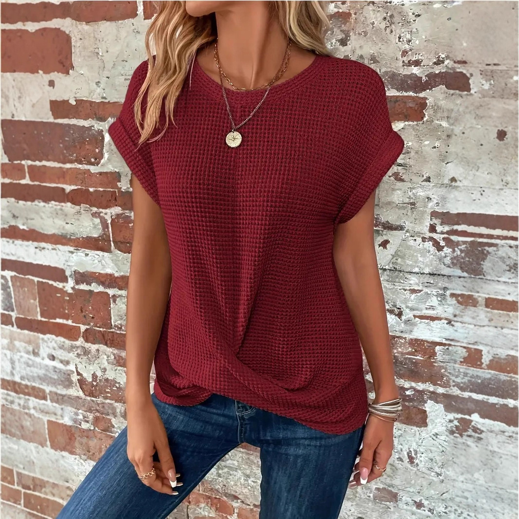 Women's Solid Crewneck Twist-Hem Short Sleeve T-Shirt