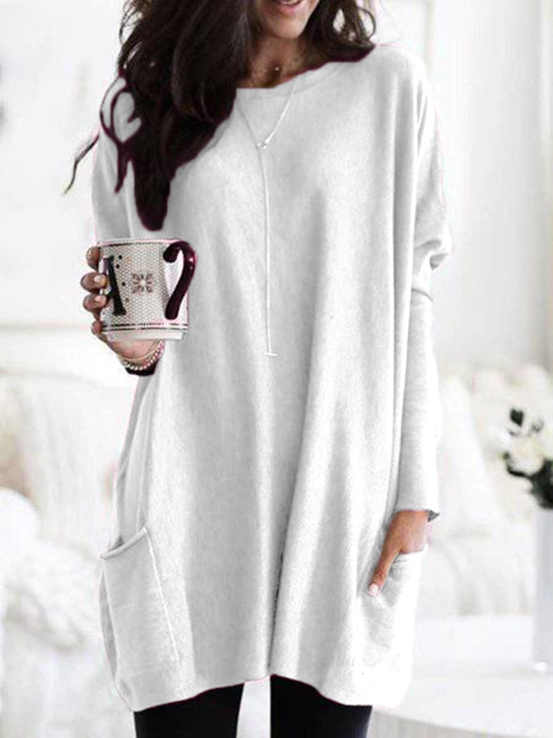 Women's Long Sleeve Pocket T-Shirt Casual Loose Fit Crew Neck Top