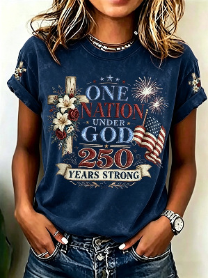 Women's Summer American 250th Anniversary Flag Print T-Shirt