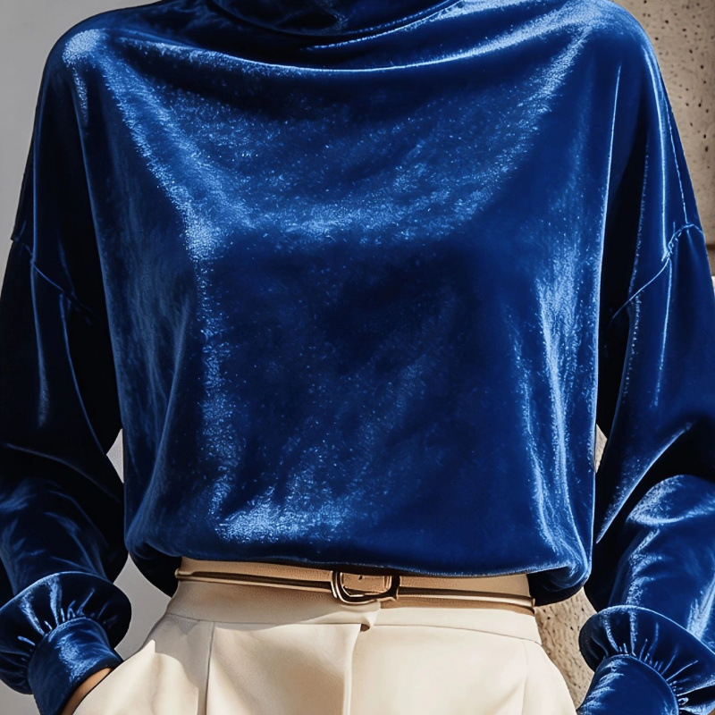 Velvet Mock Neck Long Sleeve Loose Fit Top