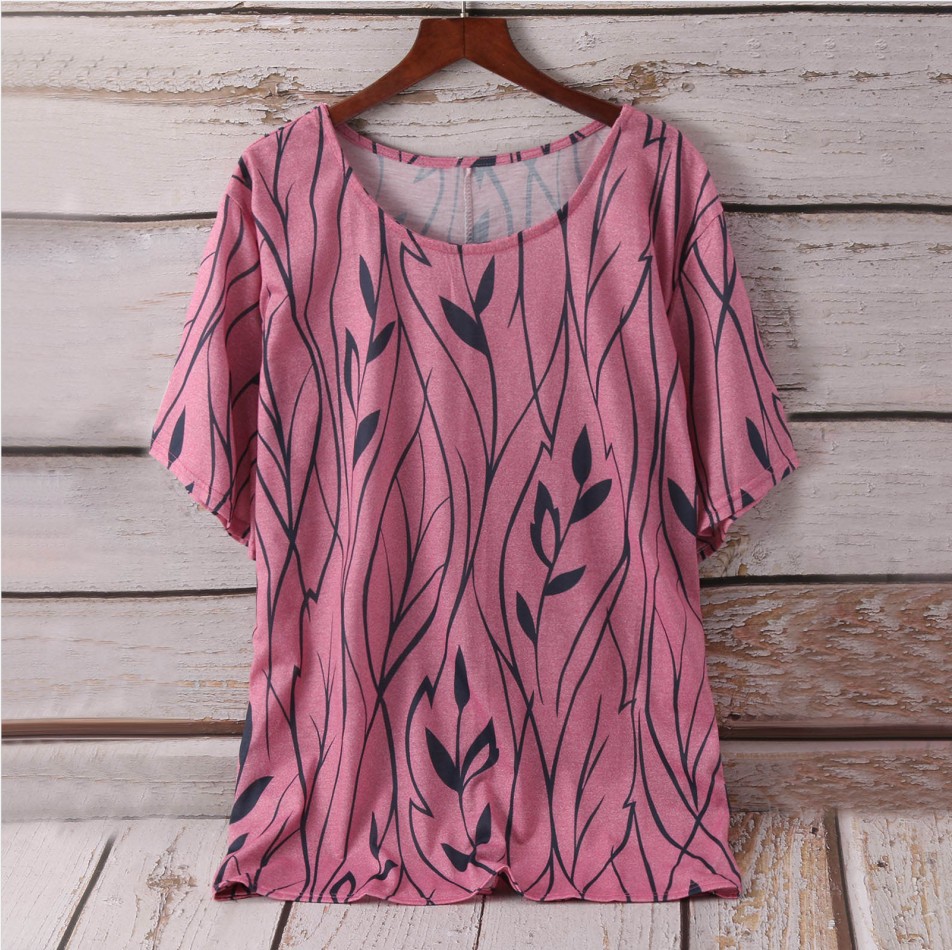 Women's Leaf Print Half-Sleeve T-Shirt Casual Loose Fit